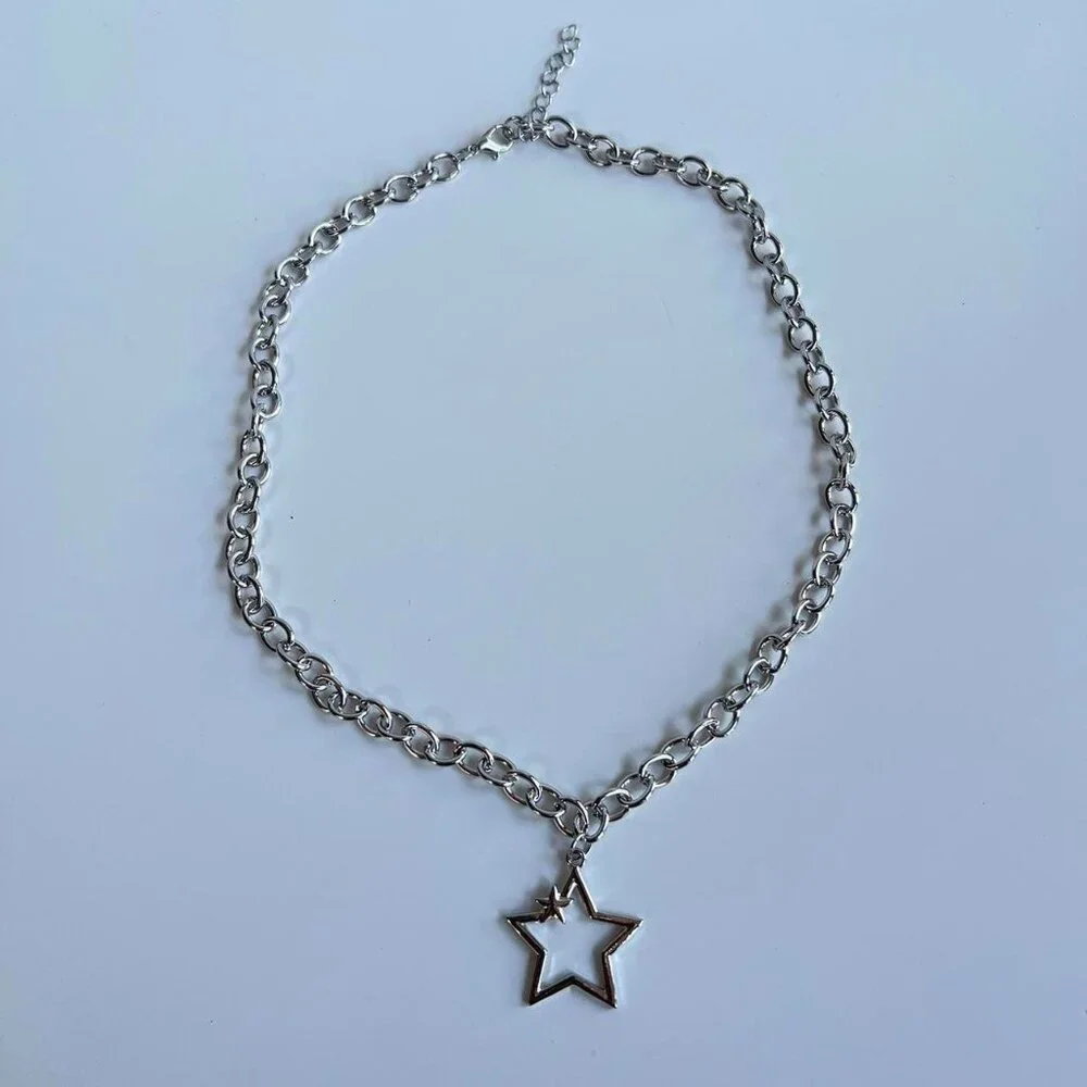 y2k 2000s star chain cute goth grunge silver necklace